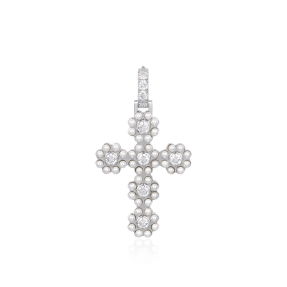 Moissanite Halo Pearl Brilliant Cross Pendant