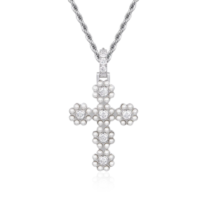 Moissanite Halo Pearl Brilliant Cross Pendant