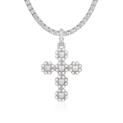 Moissanite Halo Pearl Brilliant Cross Pendant