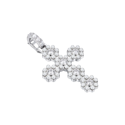 Moissanite Halo Pearl Brilliant Cross Pendant