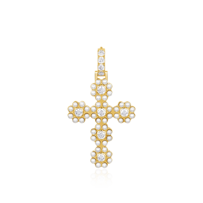 Moissanite Halo Pearl Brilliant Cross Pendant