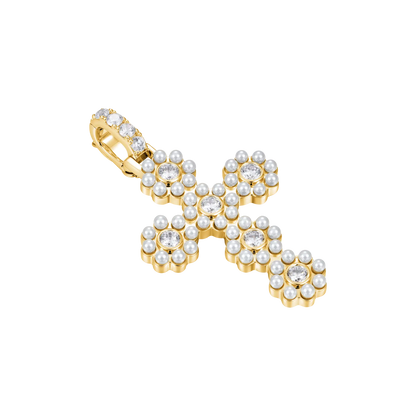 Moissanite Halo Pearl Brilliant Cross Pendant