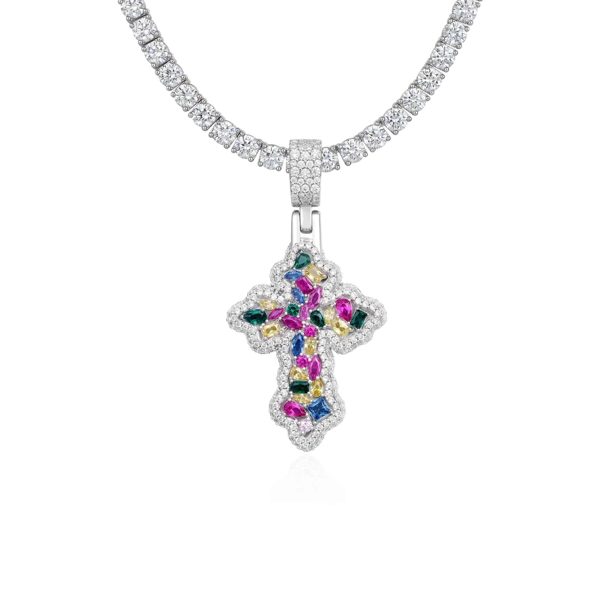 Vibrant Fancy-Cut Cross Pendant