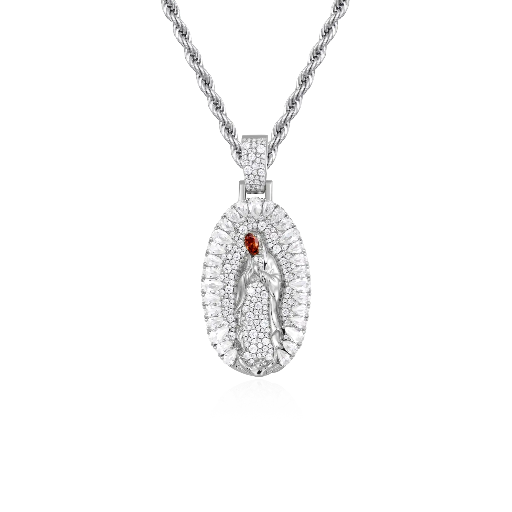 Brilliant Pear Halo Virgin Mary Pendant