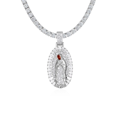 Brilliant Pear Halo Virgin Mary Pendant