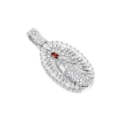 Brilliant Pear Halo Virgin Mary Pendant