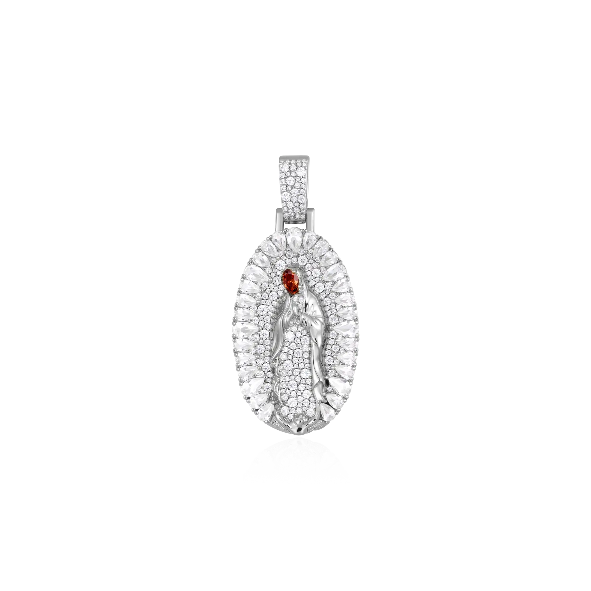 Brilliant Pear Halo Virgin Mary Pendant