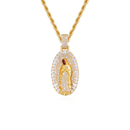 Brilliant Pear Halo Virgin Mary Pendant