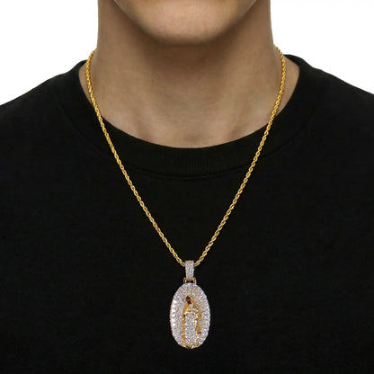 Brilliant Pear Halo Virgin Mary Pendant