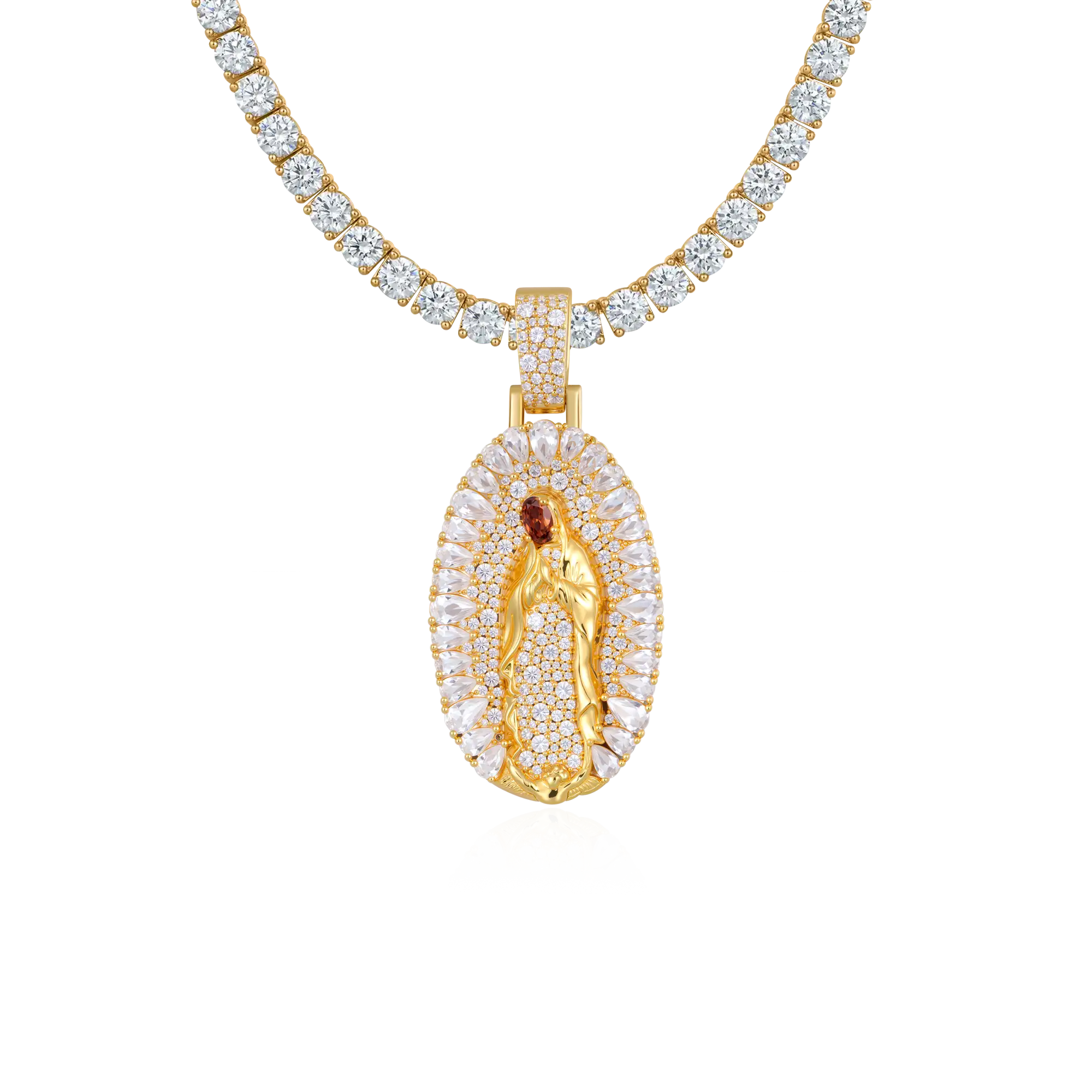 Brilliant Pear Halo Virgin Mary Pendant