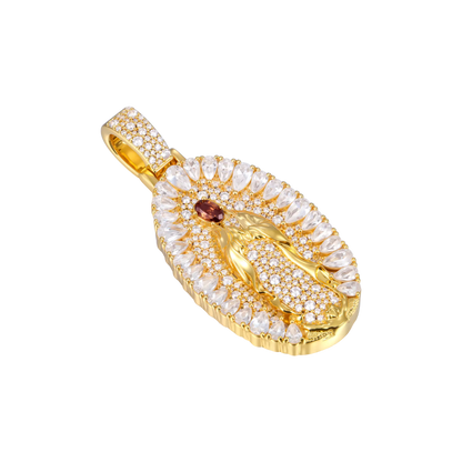 Brilliant Pear Halo Virgin Mary Pendant