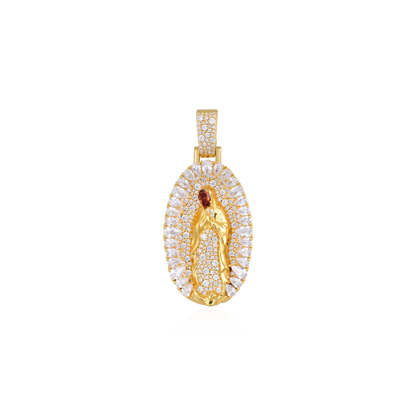 Brilliant Pear Halo Virgin Mary Pendant