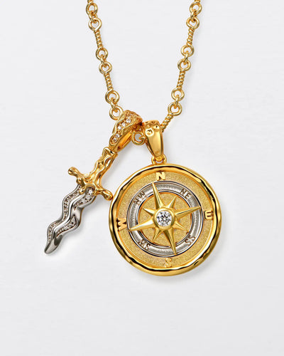 22K Melted Dagger & Compass Pendant Set