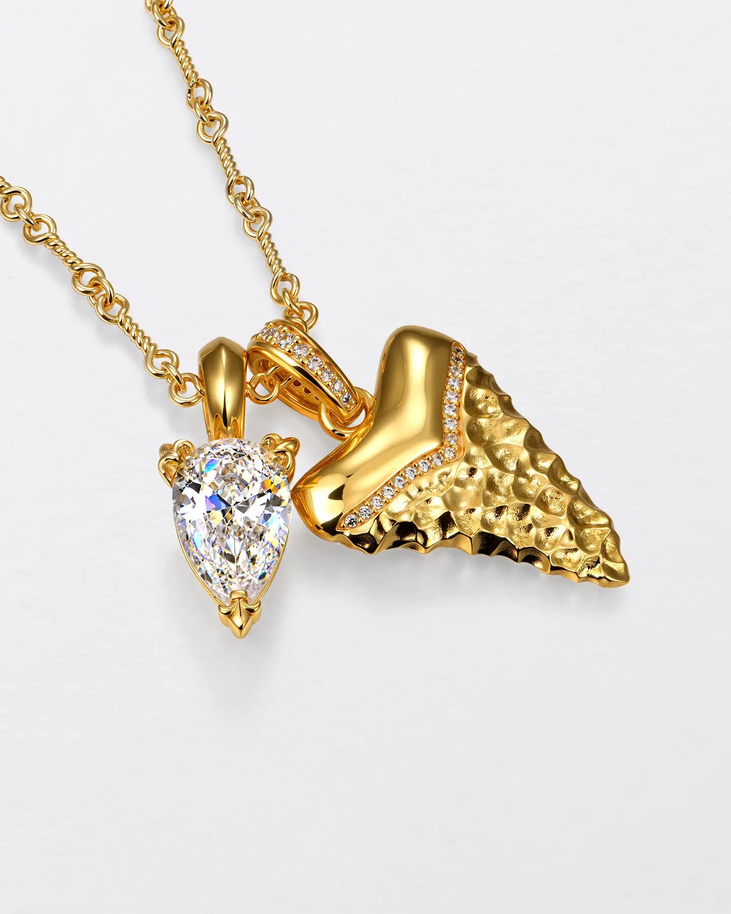 22K Teardrop Cut & Shark Tooth Pendant Set