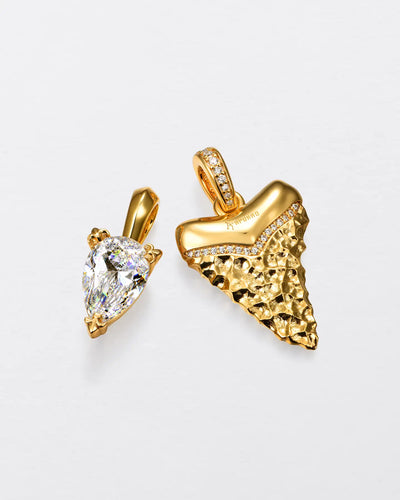 22K Teardrop Cut & Shark Tooth Pendant Set
