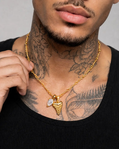 22K Teardrop Cut & Shark Tooth Pendant Set