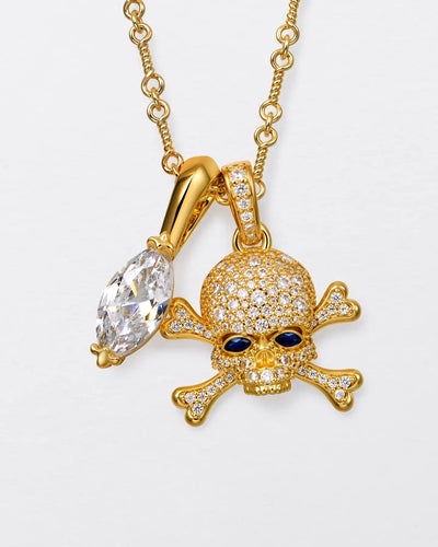 22K Marquise Cut & Blue-Eyed Skull Pendant Set