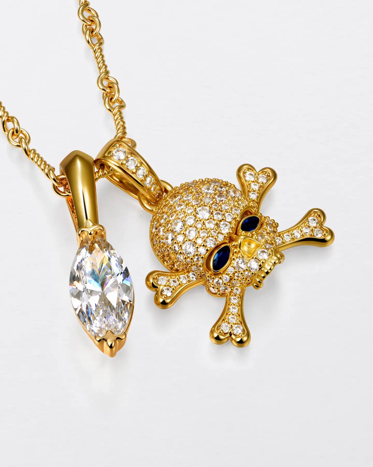 22K Marquise Cut & Blue-Eyed Skull Pendant Set