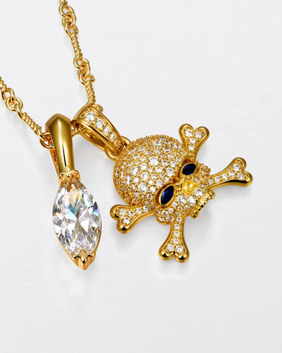 22K Marquise Cut & Blue-Eyed Skull Pendant Set