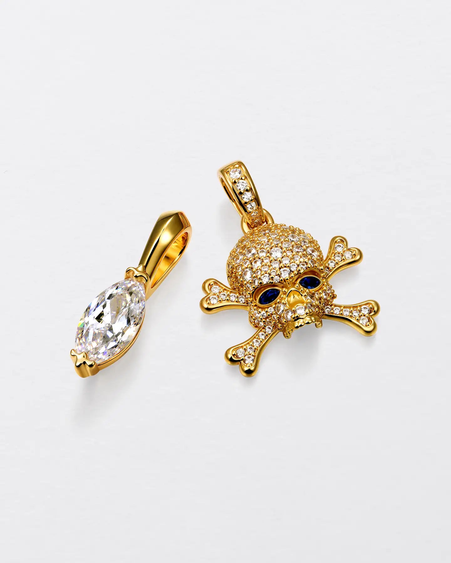 22K Marquise Cut & Blue-Eyed Skull Pendant Set