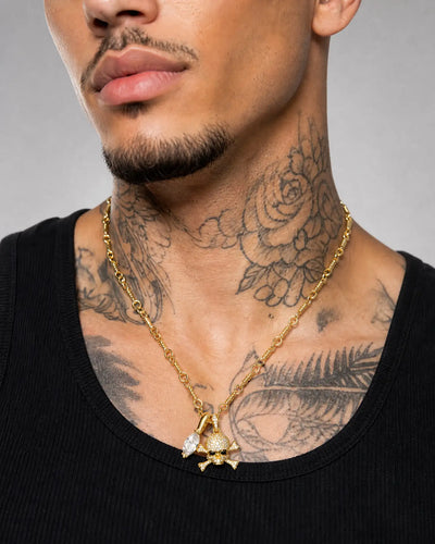 22K Marquise Cut & Blue-Eyed Skull Pendant Set