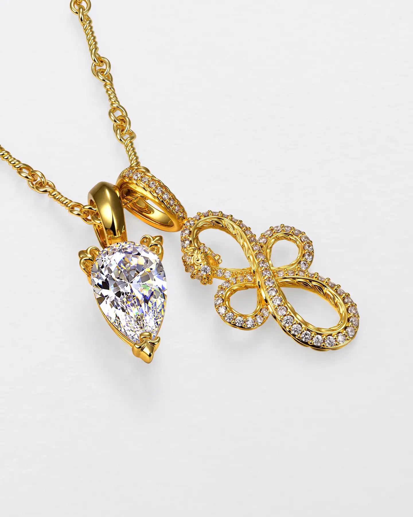 22K Teardrop Cut & Infinite Serpent Pendant Set