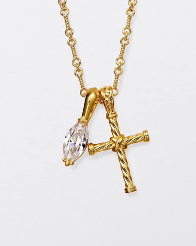 22K Marquise Cut & Twisted Cross Pendant Set