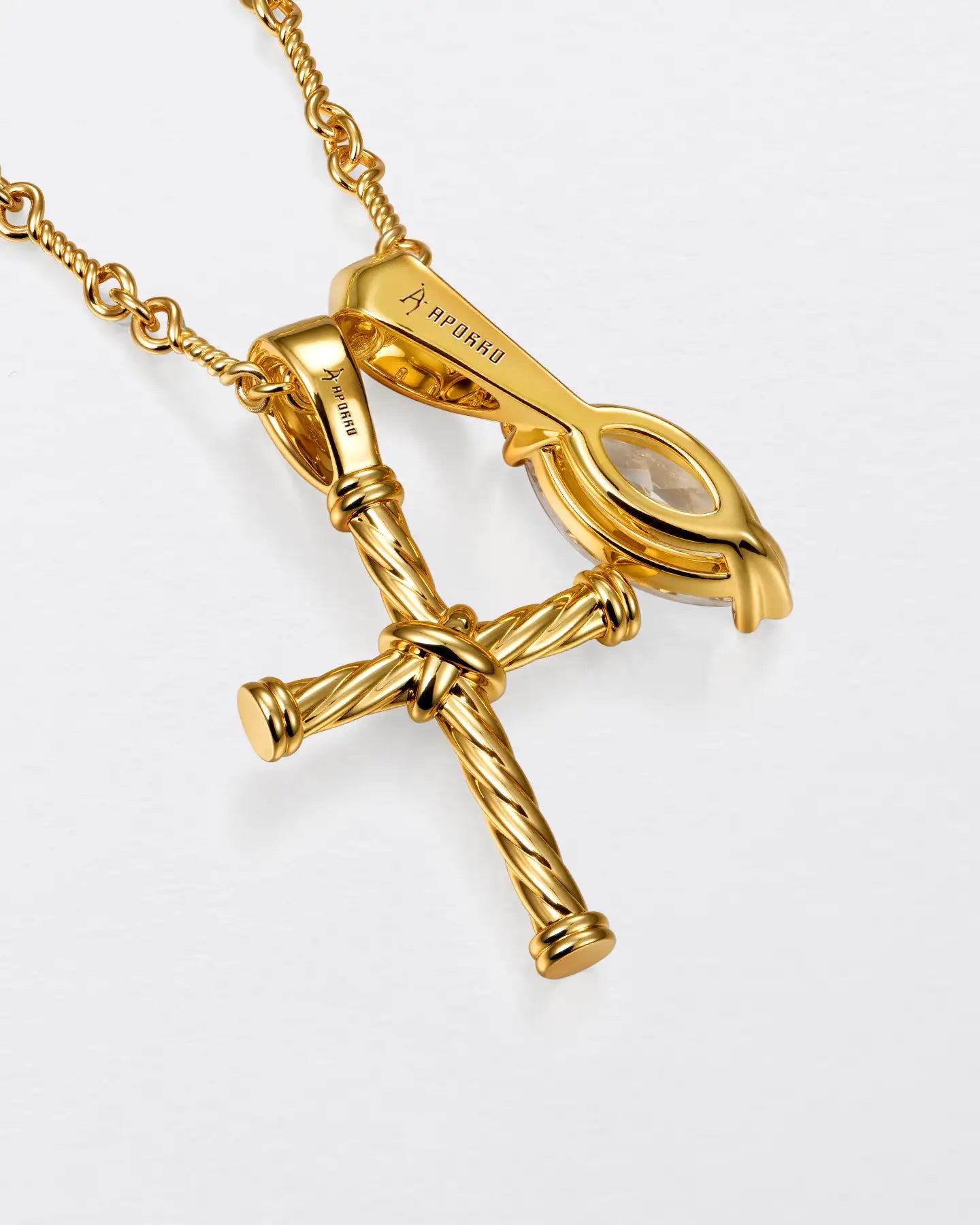 22K Marquise Cut & Twisted Cross Pendant Set