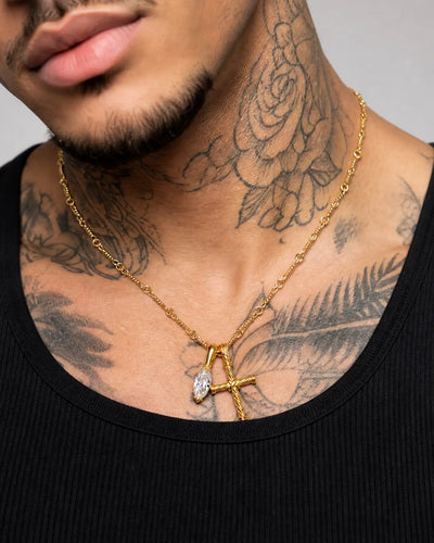 22K Marquise Cut & Twisted Cross Pendant Set