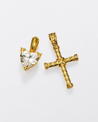 22K Heart-Shaped Cut & Twisted Cross Pendant Set