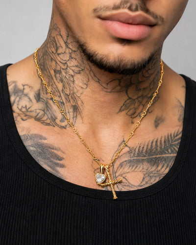 22K Heart-Shaped Cut & Twisted Cross Pendant Set