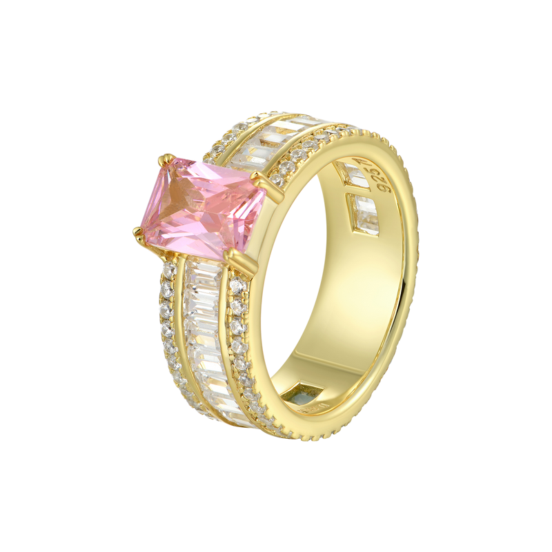 Custom Pink Emerald Cut Band Ring