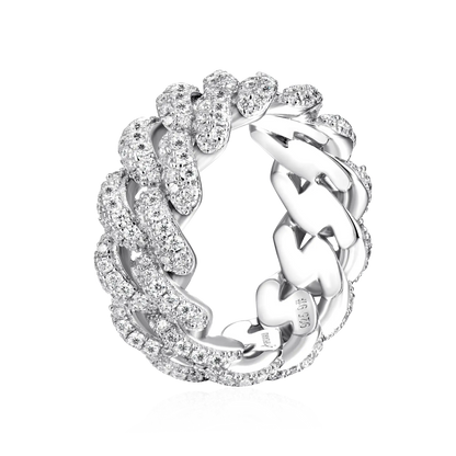 Moissanite Double Row Cuban Link Ring - 9mm