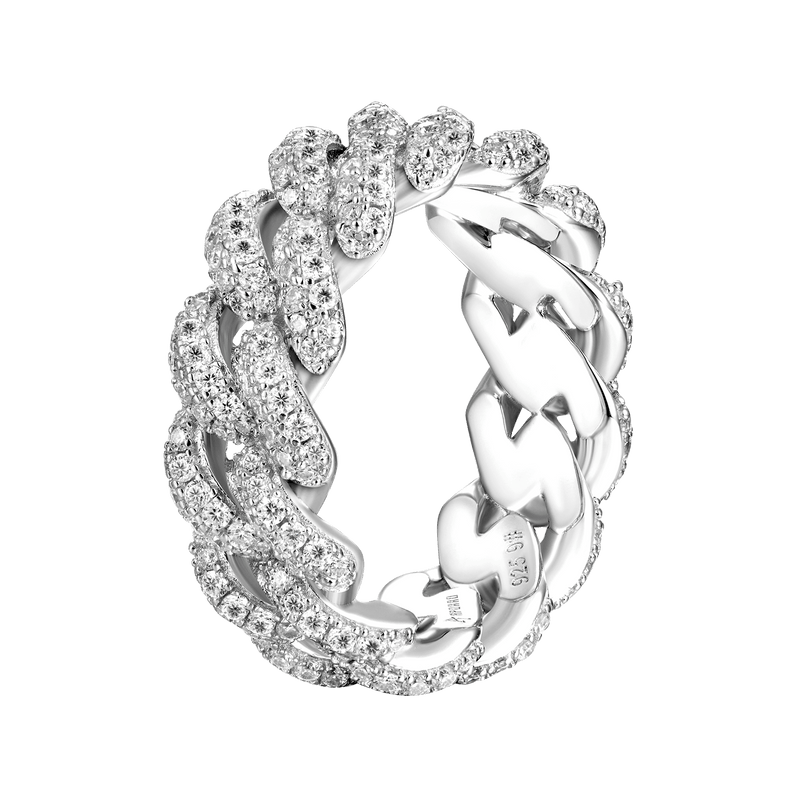 Women's Double Row Iced Cuban Link Ring - 9mm - APORRO