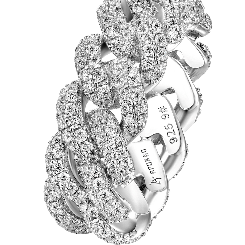 Women's Double Row Iced Cuban Link Ring - 9mm - APORRO