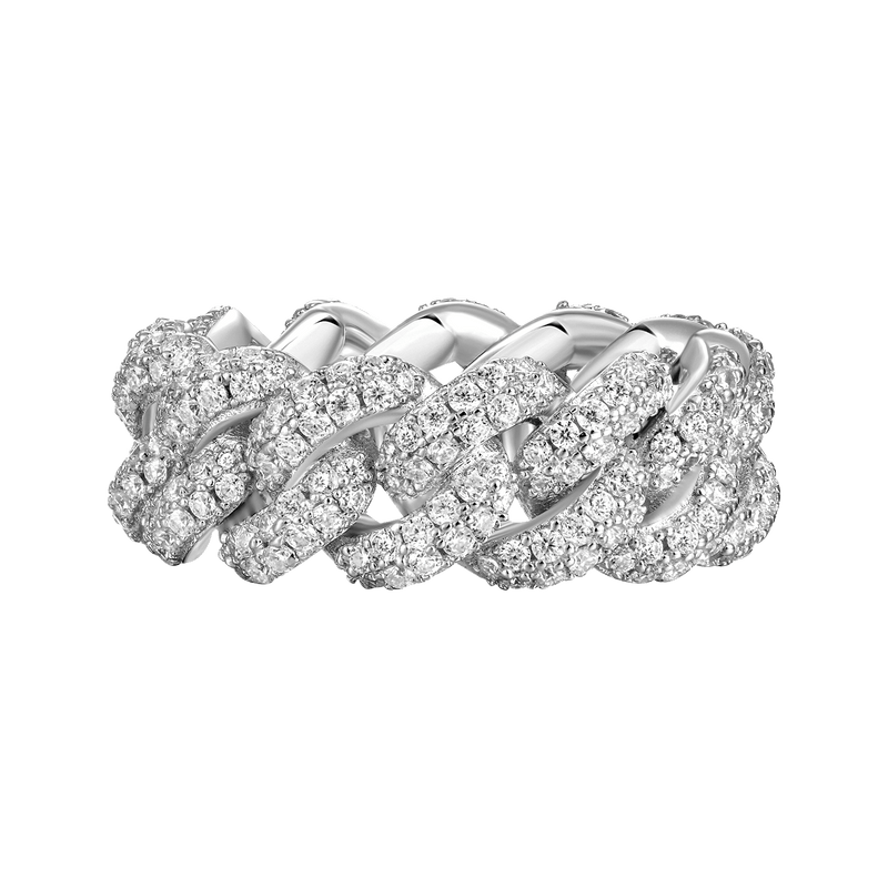 Women's Double Row Iced Cuban Link Ring - 9mm - APORRO