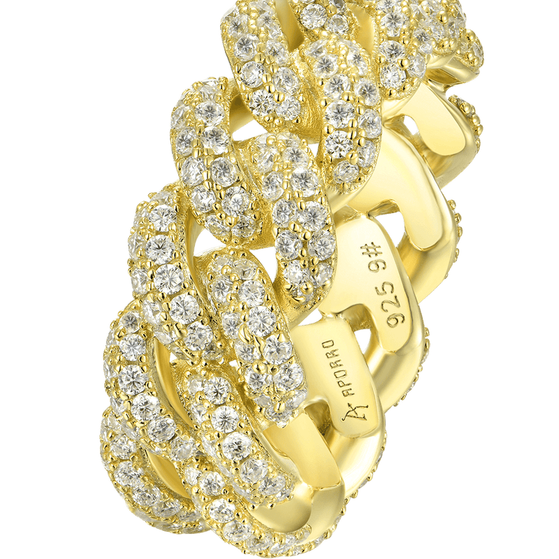 Women's Double Row Iced Cuban Link Ring - 9mm - APORRO