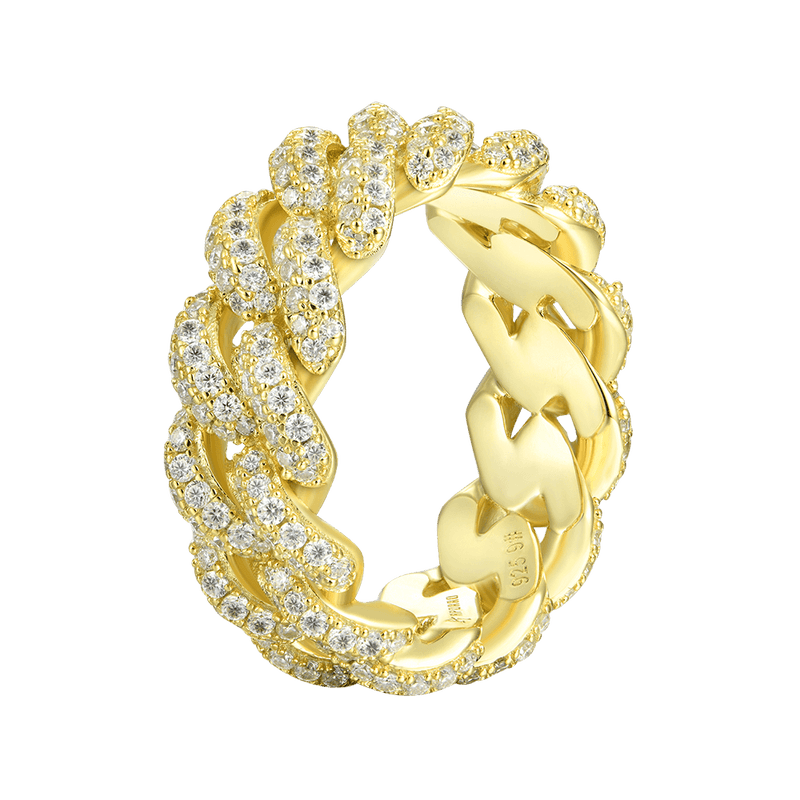 Women's Double Row Iced Cuban Link Ring - 9mm - APORRO