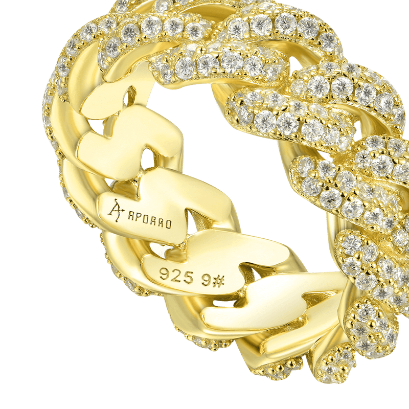 Women's Double Row Iced Cuban Link Ring - 9mm - APORRO