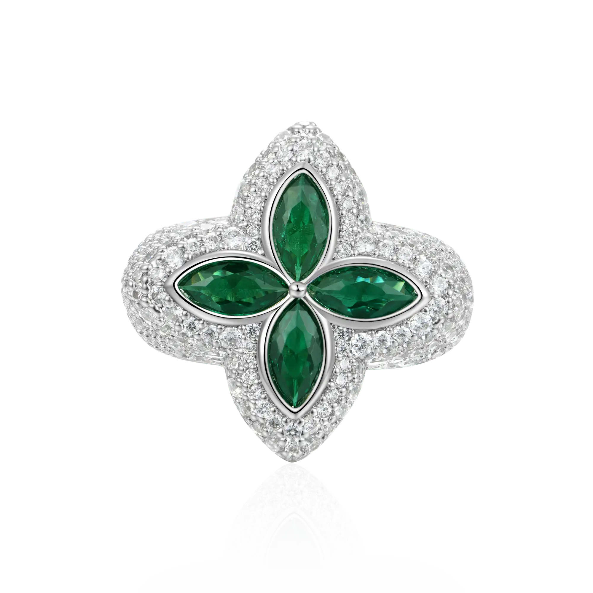 Iced Luminous Clover Ring