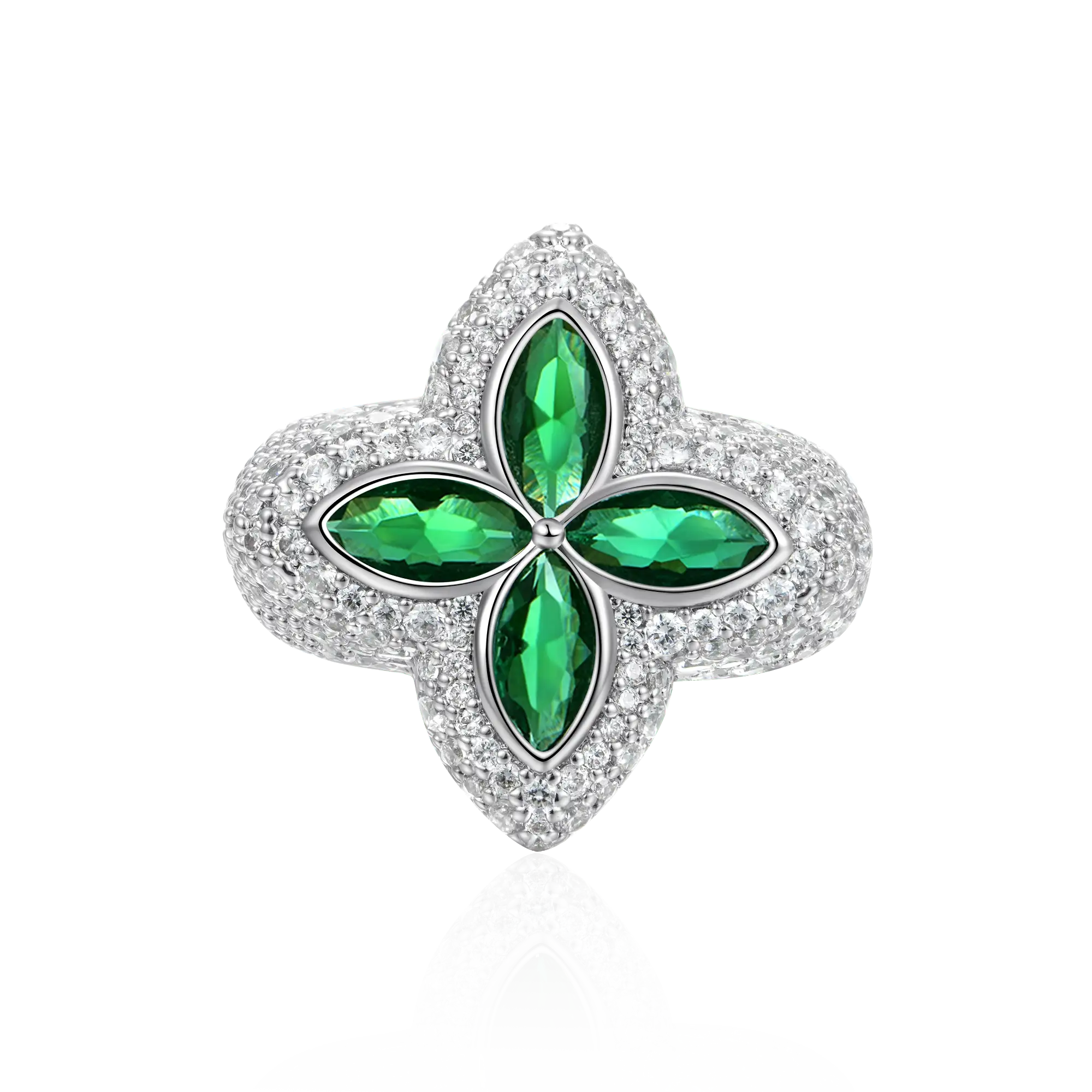 Iced Luminous Clover Ring