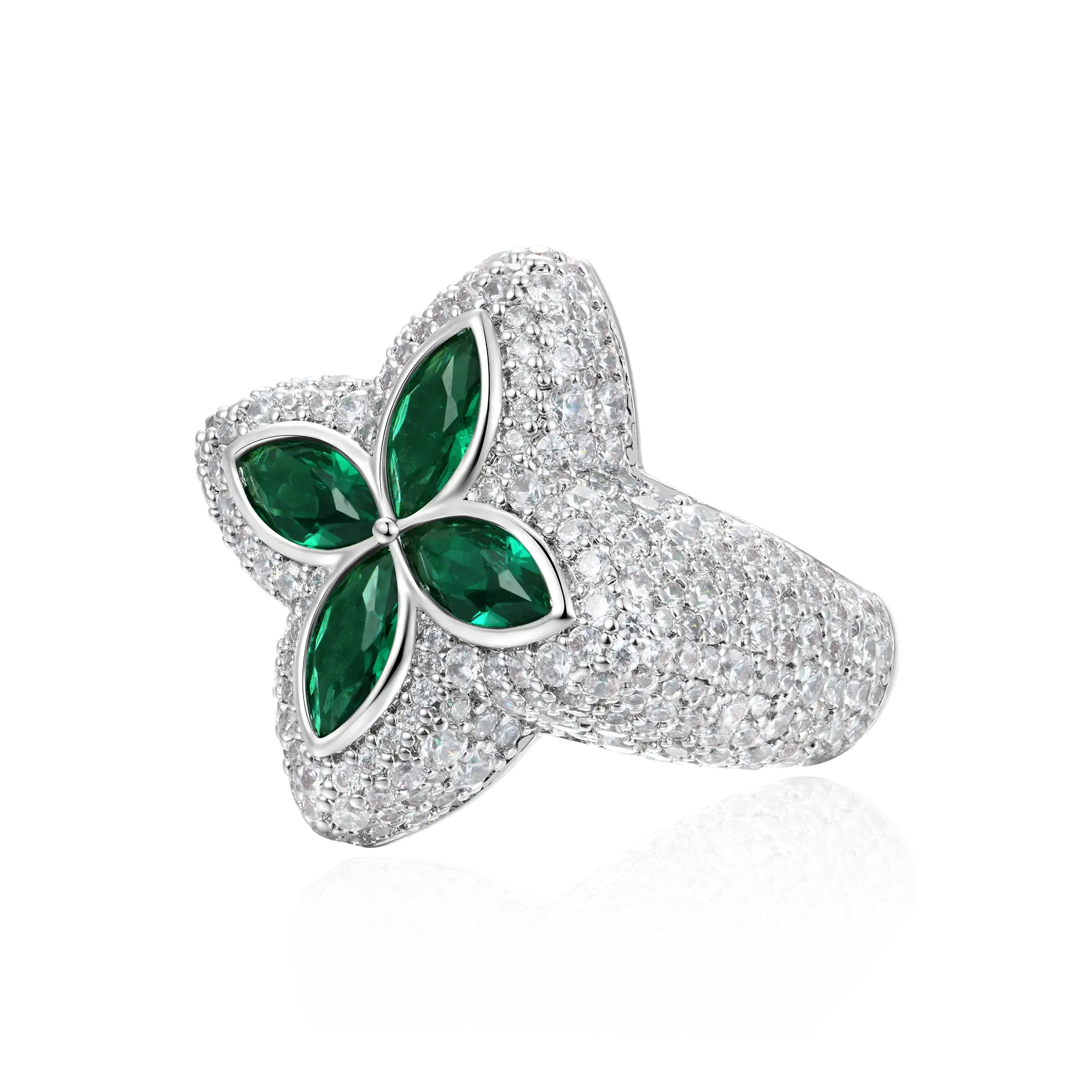 Iced Luminous Clover Ring