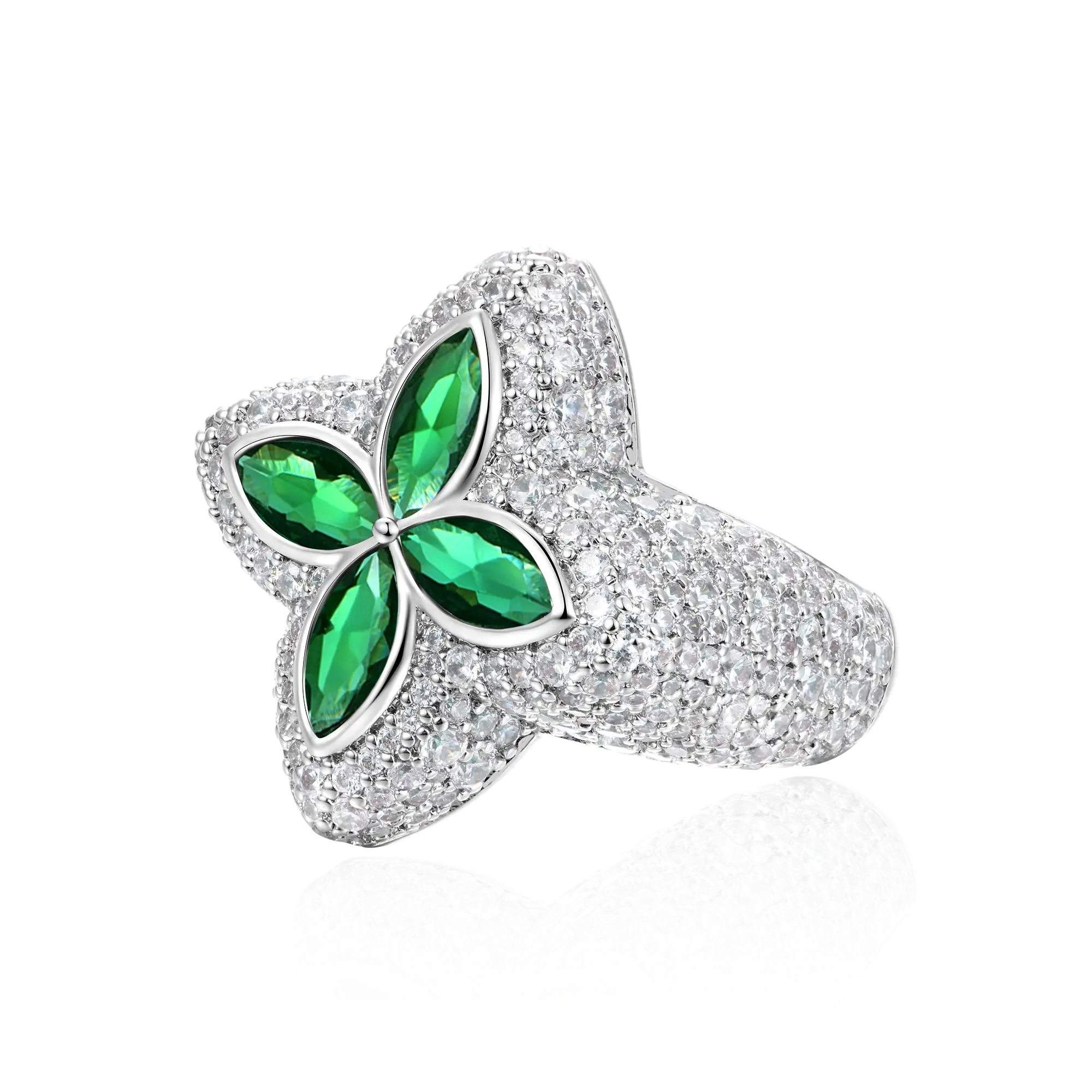 Iced Luminous Clover Ring