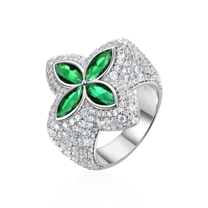 Iced Luminous Clover Ring