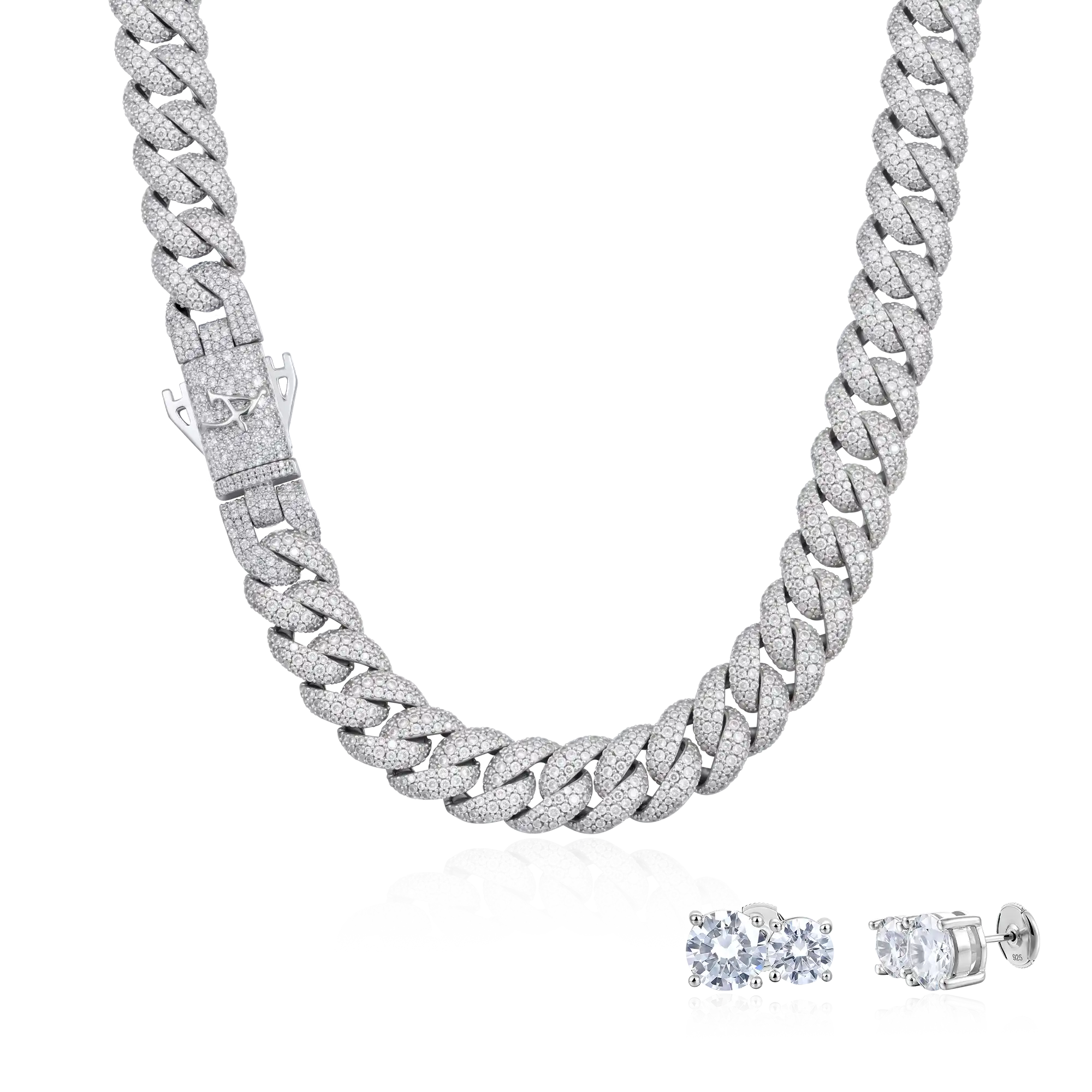 Boss Cuban Chain + Twin Round Stud Earring Set