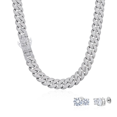 Ensemble chaîne cubaine Boss + boucles d'oreilles doubles rondes