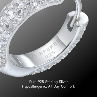 S925 Round Paved Hoop Earring - Medium