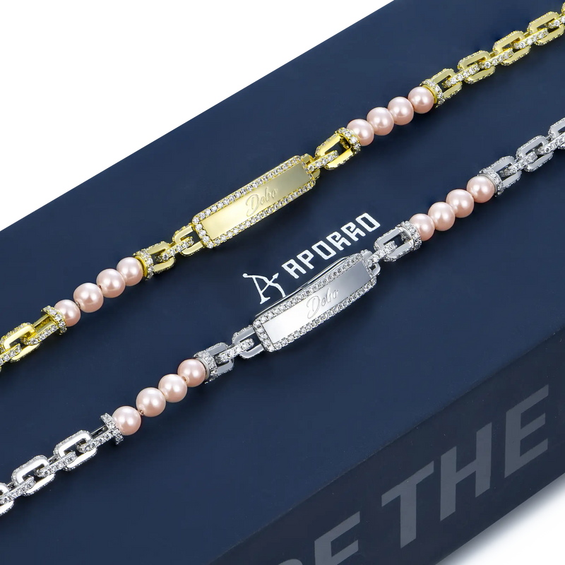 Bracelet personnalisé avec étiquette nominative en perles - 5 mm