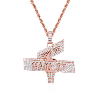Custom White Iced Street Sign Pendant