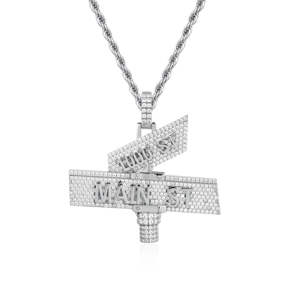 Custom White Iced Street Sign Pendant